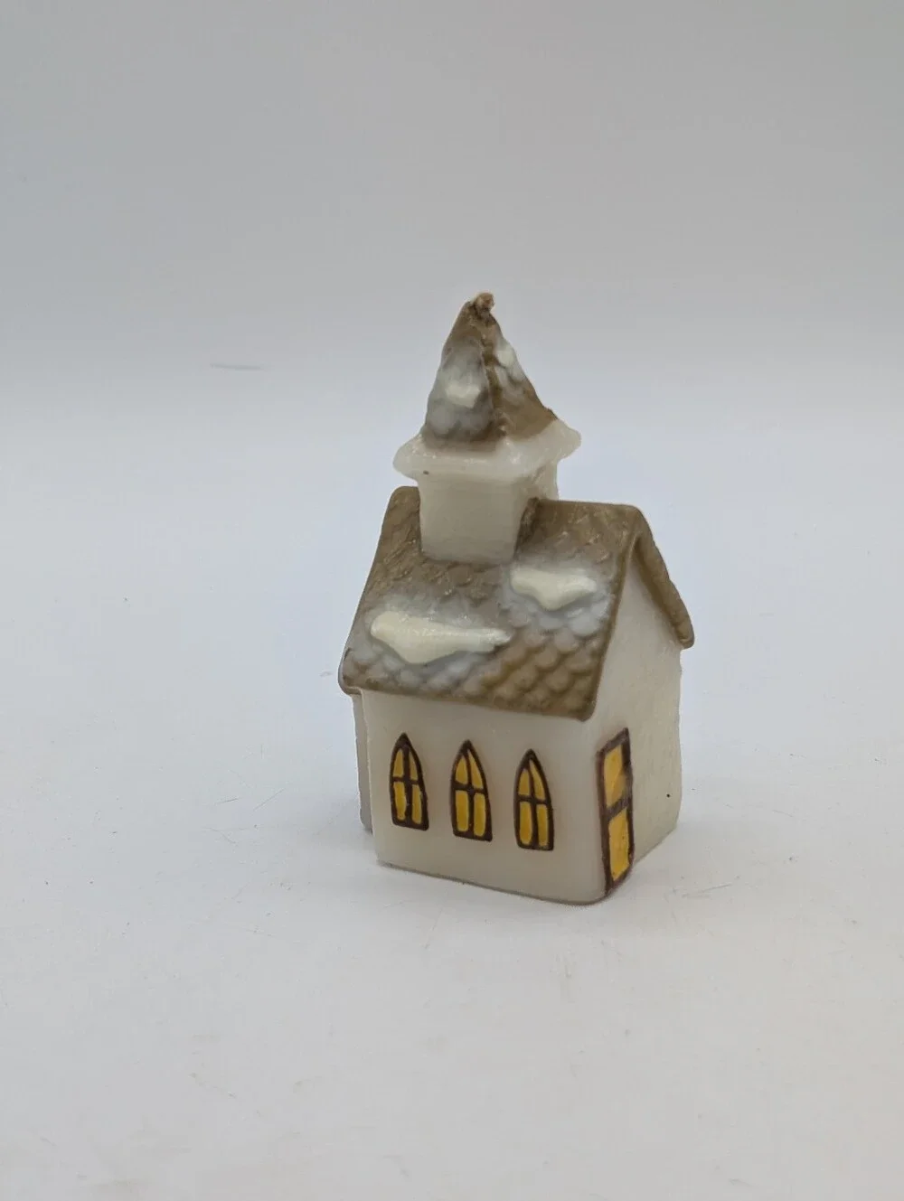 Vintage Russ Berrie Christmas Snow-Covered Church Chapel Wax Candle - Unburnt